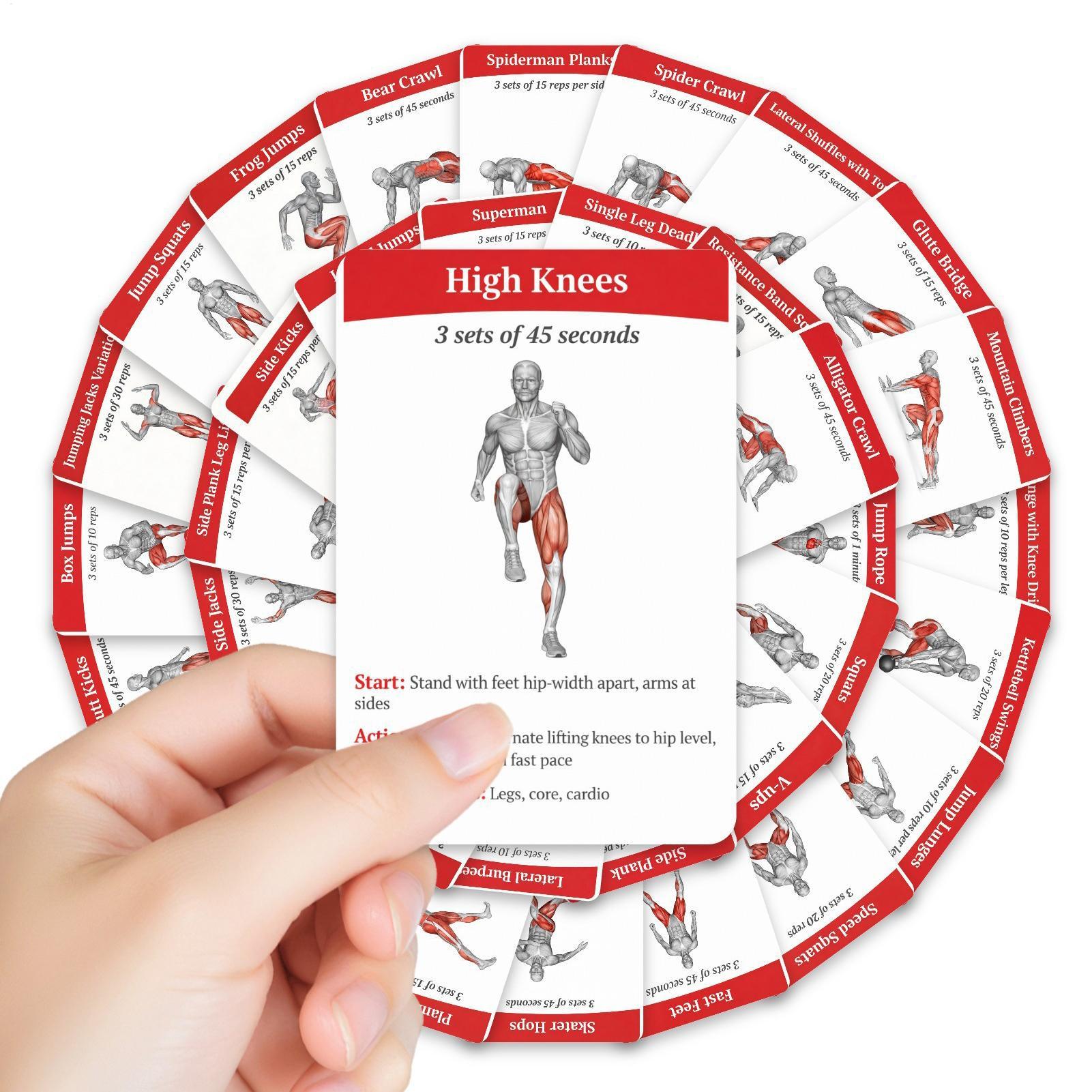 Home Gym Guide - Workout-kaarten, 36 stuks, draagbare kaarten met